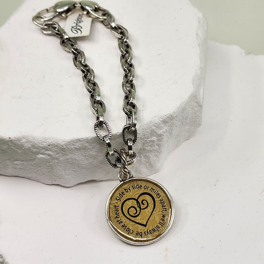 Brighton Heart Message Charm Bracelet Silver Tone Chunky Chain Friendship Gift